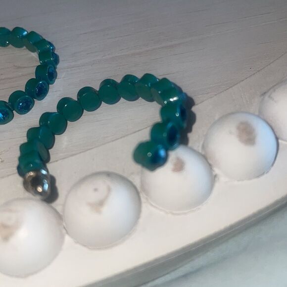 Teal Colored Rhinestone Hoop Earrings - Picture 8 of 11